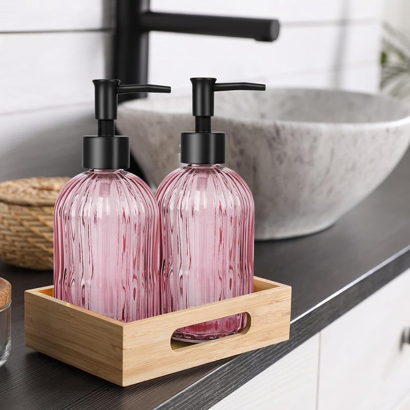 Ulable Glass Soap Dispenser with Plastic Pump, Hand Soap Dispenser for Hand Wash, Lotion Dispenser for Dishwashing Liquid, Lotion Shower Gel (Striped Pink) - Image 5